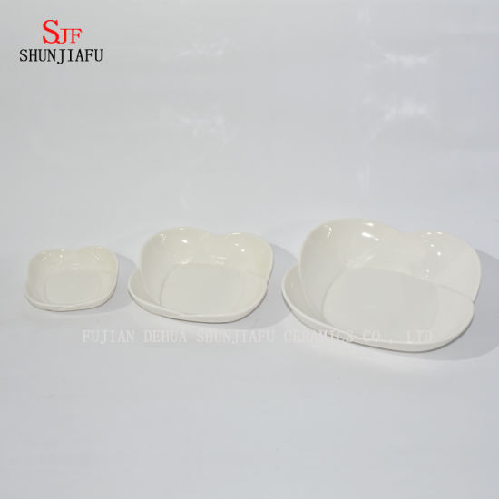 Flower Shapes Plato de servicio de vajilla de porcelana blanca Plato de salsa de inmersión pintado para aperitivo, postre, ensalada, merienda, sushi, fruta, pan / 3 piezas / juego