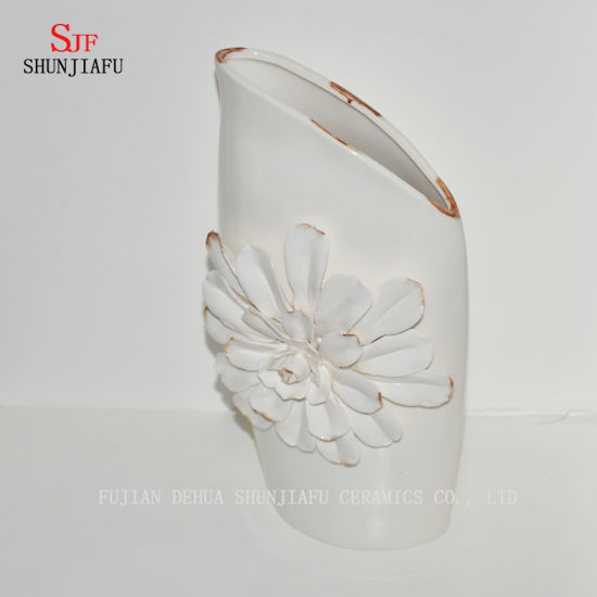 Florero decorativo de cerámica blanquecino hermoso del diseño / maceta de la maceta de la planta