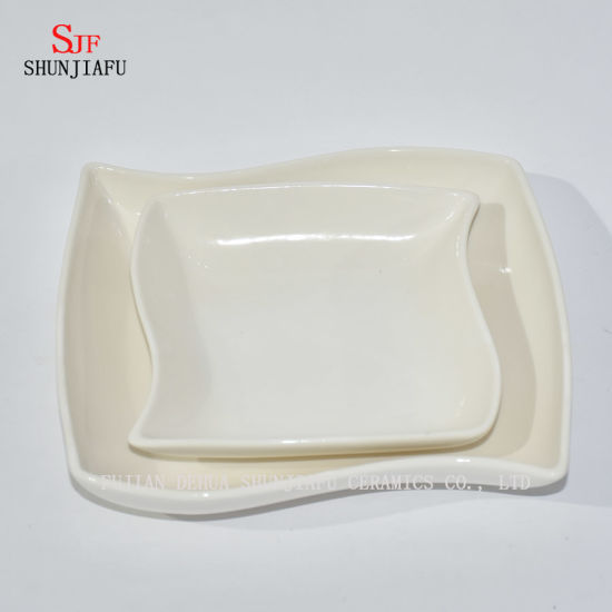 Plato de servicio de vajilla de porcelana blanca Plato de salsa de inmersión pintado para aperitivo, postre, ensalada, merienda, sushi, fruta, pan - Juego de 4