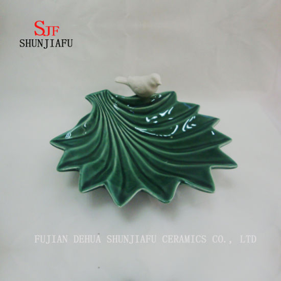 Plato HQ de cerámica de hoja verde Vajilla de inmersión Plato de vajilla