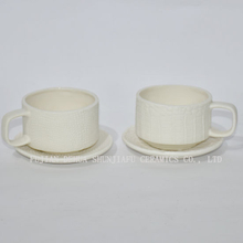Shunjiafu Tazas de cerámica con platillo, blanco