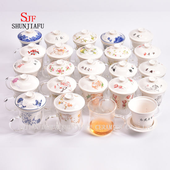 Taza de té de flores de vidrio de filtro de cerámica 400ml