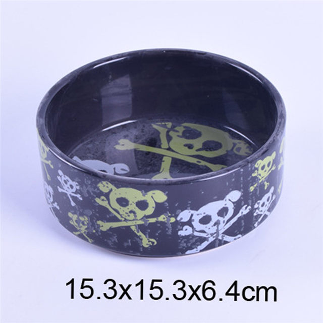 Cuadro de calavera con estampado de esmalte negro Comedero de cerámica para mascotas Tazón de cerámica para perro