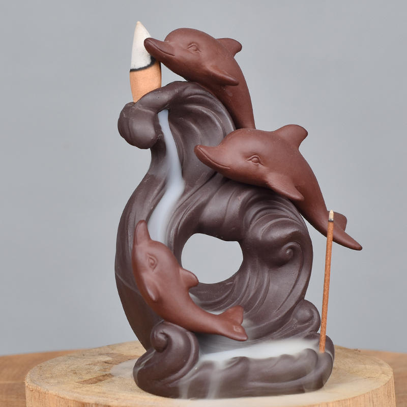 Productos de la estatua de animales marinos Quemador de incienso de reflujo de delfines de cerámica