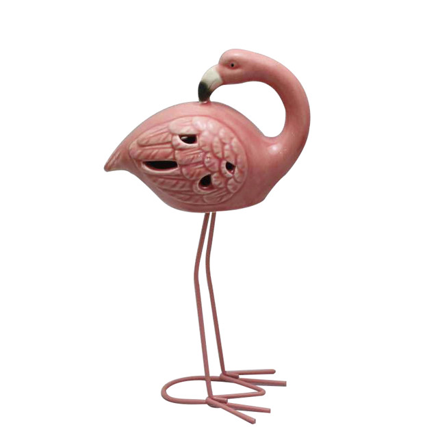 Cerámica rosa alto pie flamingo LED lámpara decoración