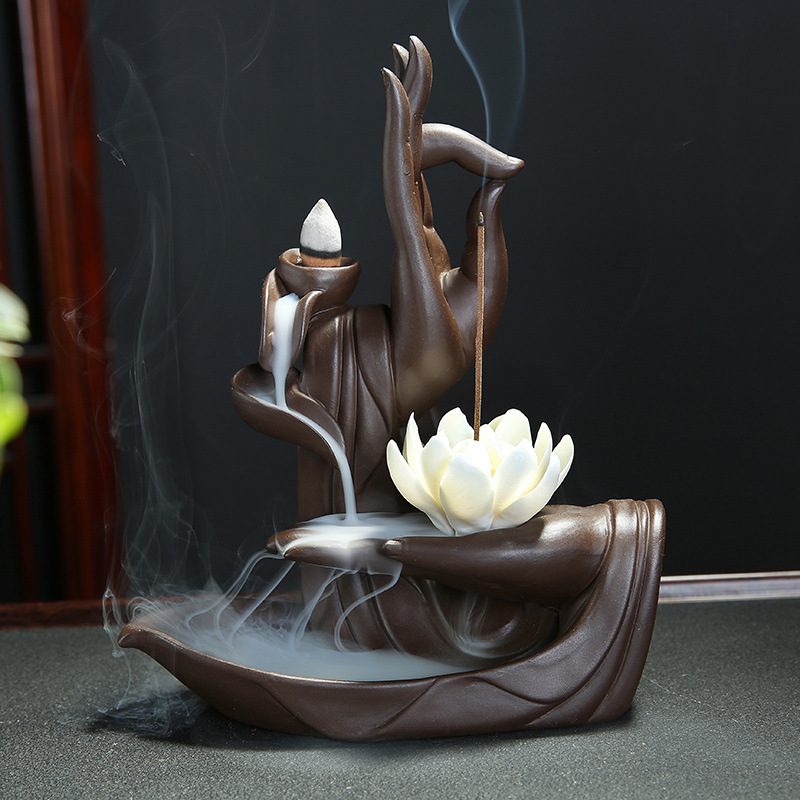 Cerámica Buda's-mano sosteniendo flores cascada retorno de incienso incienso