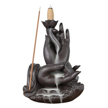 Quemador de cono de incienso de reflujo de diseño de mano de Buda de cerámica