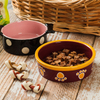 Color de café Tazón de borde redondo Impresión inferior Huellas de perro Imagen Cerámica Tazón de perro Alimentador de cerámica para mascotas
