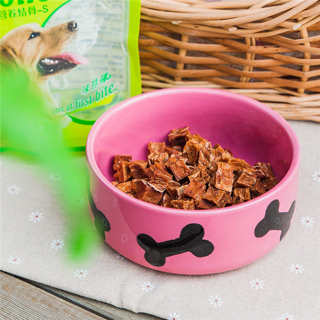 con impresión de estilo de hueso Alimentador circular de cerámica para perros Alimentador de cerámica para mascotas de color rosa Recipiente de cerámica para perros