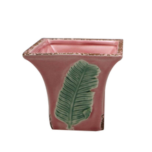 Cerámica En Relieve Hojas Verdes Maceta Rosa
