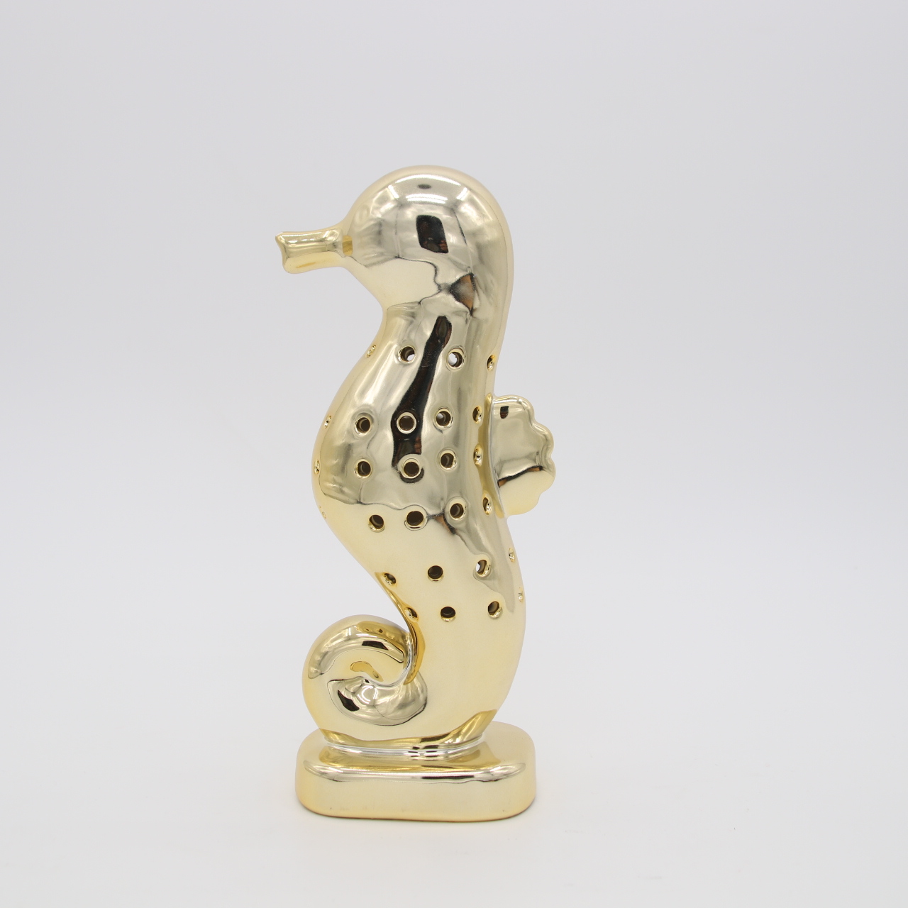 Cerámica Caballito de mar Estatua de cerámica dorada Adornos de animales Muebles para el hogar