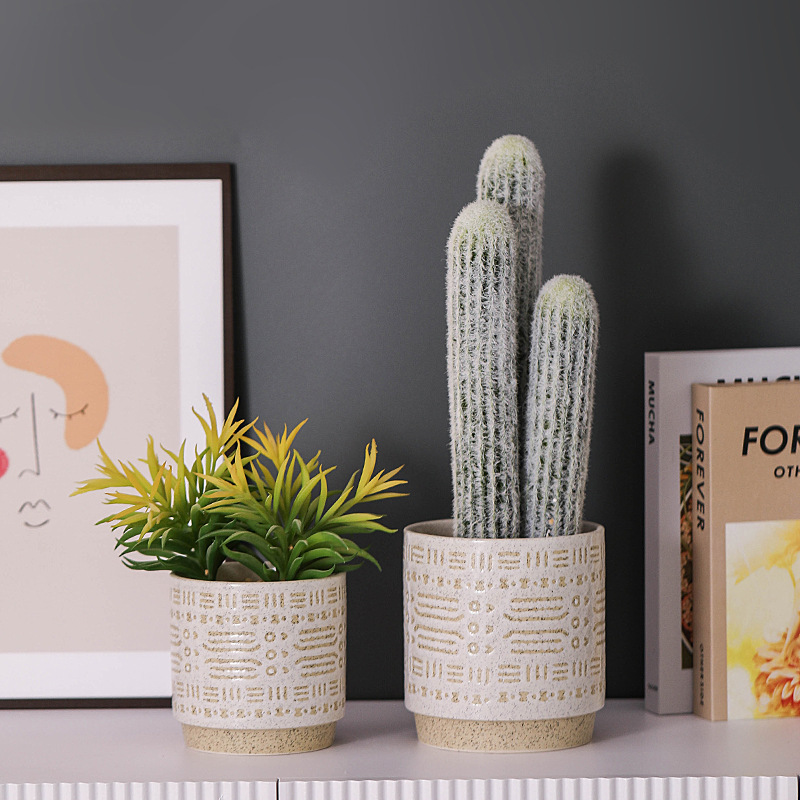 Ceramic Flower Plant Plantador de planta tallada Decoración de la mesa del hogar Decoración del hogar