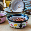 Círculo negro Borde Tazón Impresión inferior Pie de perro Circular Pie de perro Cerámica Cuenco de perro Alimentador de cerámica para mascotas
