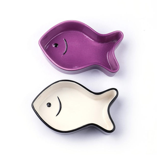 Precioso perro para mascotas Alimentador de cerámica para mascotas Estilo de pescado Plato de cerámica Plato de cerámica para perro