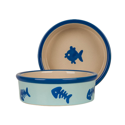 Tazón de borde redondo Impresión inferior Imagen de espina de pescado Tazón de cerámica para perros Alimentador de cerámica para mascotas