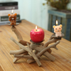 Driftwood Talight 3 Centro de bandeja de velas con 3 recipientes de vidrio por candelabro de madera artesanal
