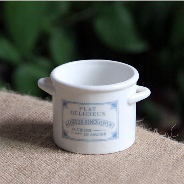 Mango de oreja doble Taza de cerámica blanca Postre Tazones de helado de cerámica Taza de helado de cerámica