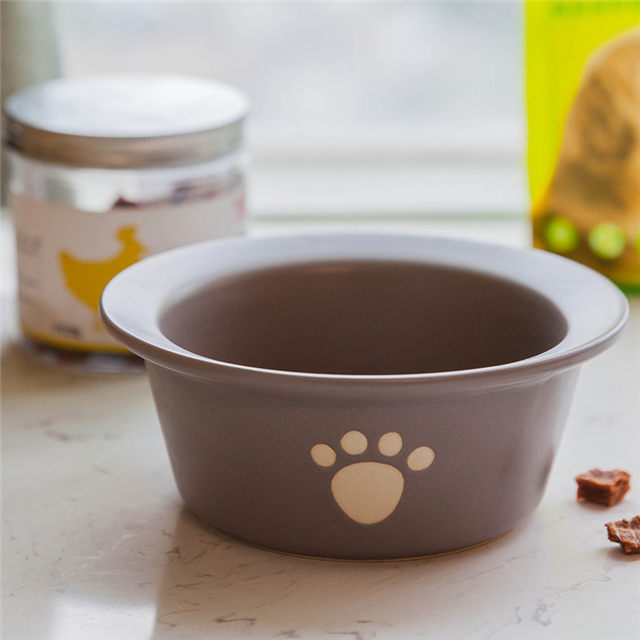 Tazón de impresión de fondo Hueso imágenes gris Alimentador de mascotas de cerámica Circular Bol de cerámica para perros