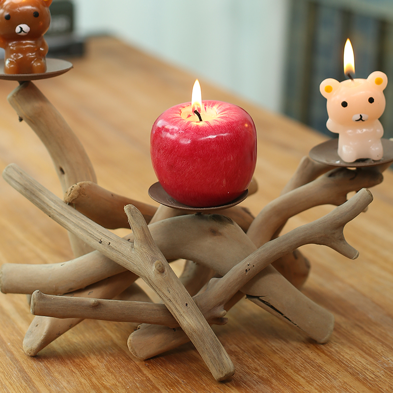 Driftwood Talight 3 Centro de bandeja de velas con 3 recipientes de vidrio por candelabro de madera artesanal