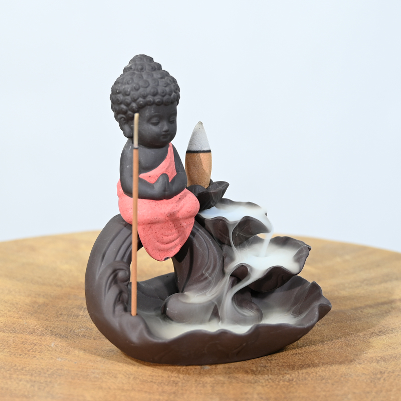 Ceramic Red Buda Backflow Cono Incienso