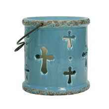 Vela de cerámica portátil hueca azul claro Vela colgante hueca