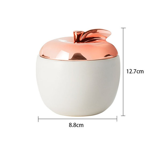 Plateado con tapa de cerámica de oro rosa Tarro de vela de cerámica estilo manzana