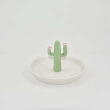 Bandeja de baratija de regalo de decoración para el hogar con forma de cactus verde Bandeja de exhibición de joyería con soporte para anillo de bodas de cerámica