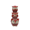 adorno de cerámica tunning con tres búhos rojos de tamaño decreciente apilados uno encima del otro