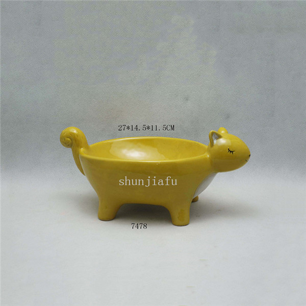 Tazón de zorro de cerámica amarillo grande